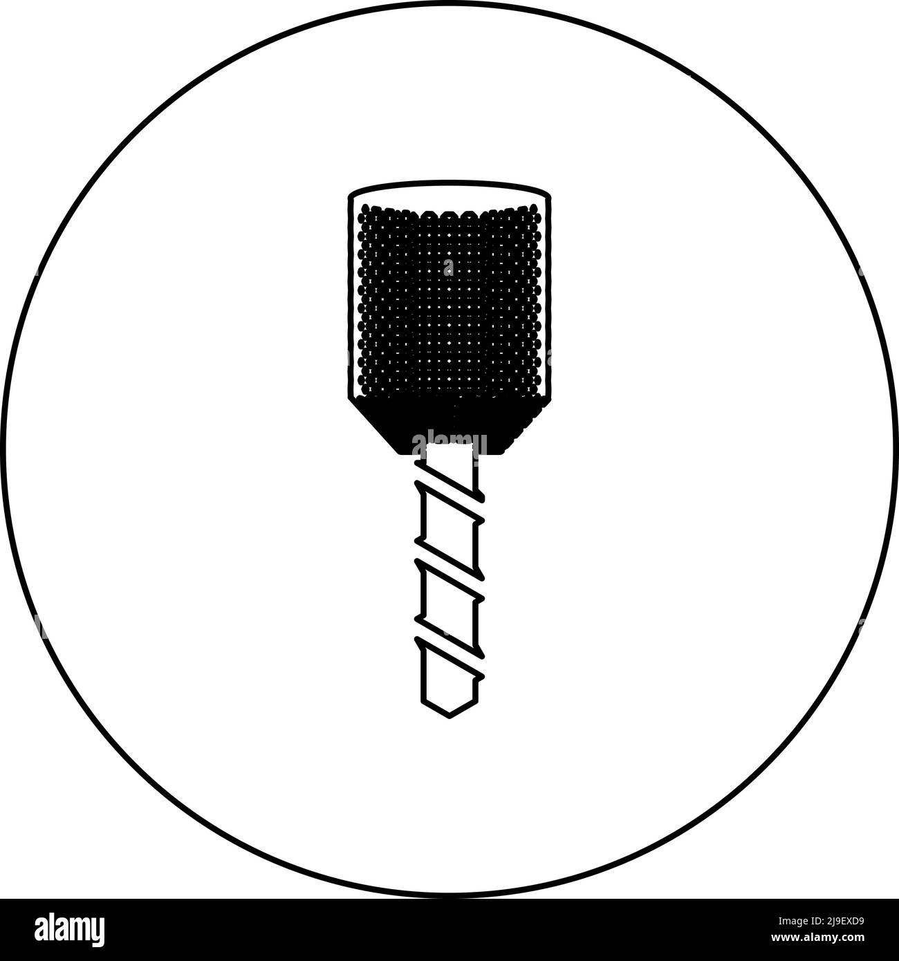 Punta trivella in testa perforatrice fresa mandrino CNC icona fabbrica in cerchio rotondo colore nero illustrazione vettoriale immagine contorno Illustrazione Vettoriale