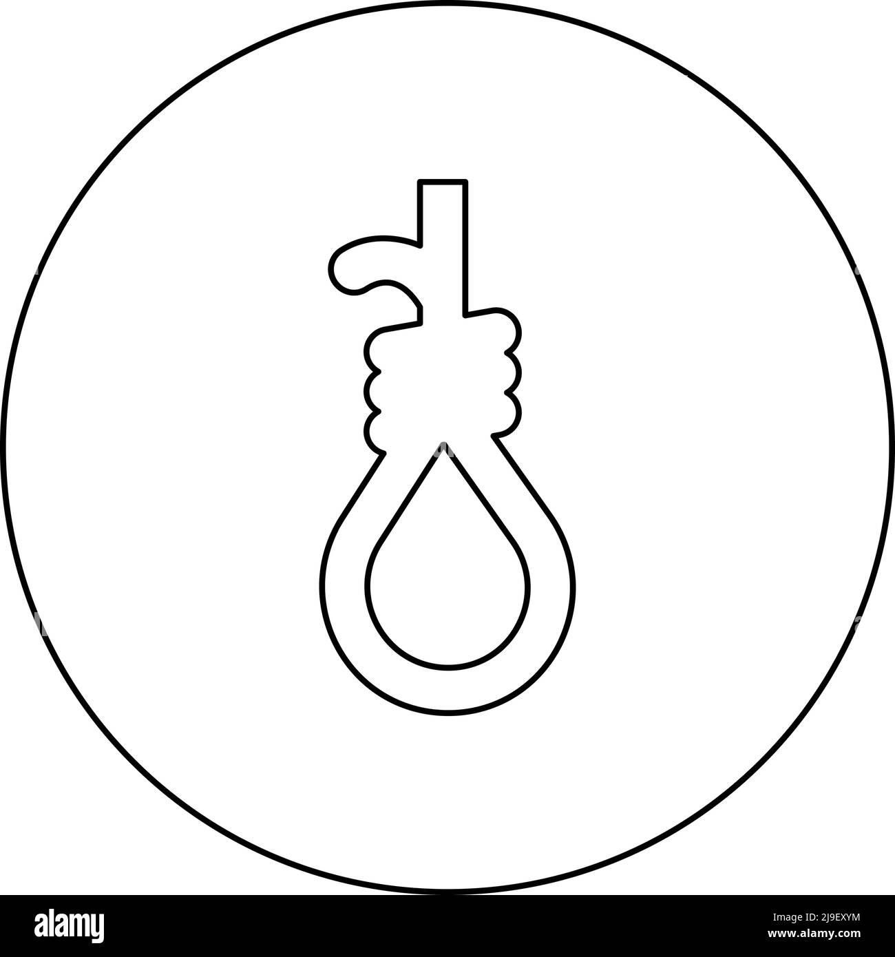 Loop per gnows hangman's noose Rope suicide icona lynching in cerchio rotondo colore nero vettore illustrazione immagine contorno linea sottile stile Illustrazione Vettoriale