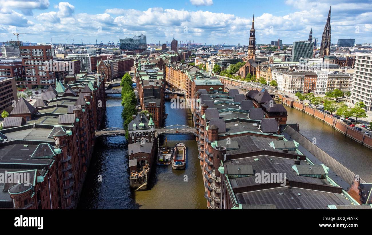 Speicherstadt, quartiere storico della casa d'arete, Amburgo, Germania Foto Stock