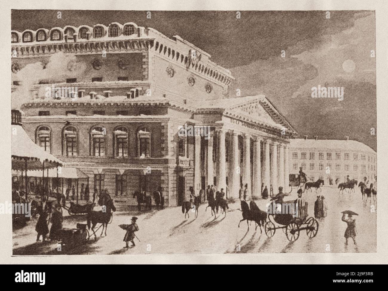 Incisione del Teatro Bolshoi a San Pietroburgo. 19th secolo il Teatro Bolshoi Kamenny Imperiale di San Pietroburgo (il Teatro Grande di pietra di San P. Foto Stock