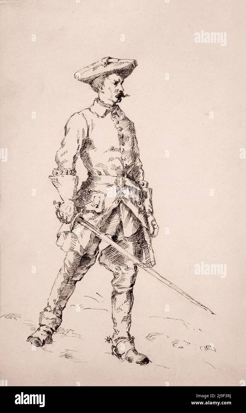 Disegno del soldato di Carlo XII, dopo Gustaf Cederström, 1879 - 1880 Foto Stock