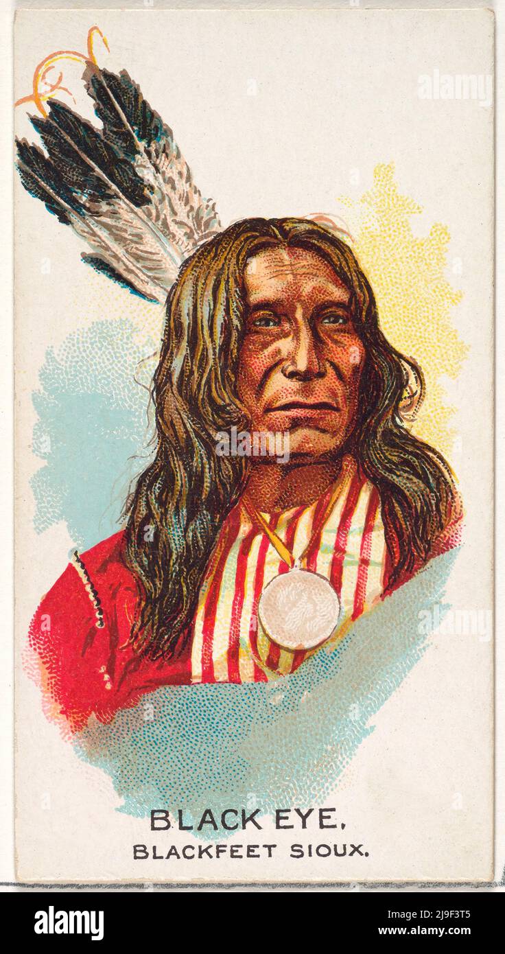 Vintage trade card of Black Eye, Blackfeet Sioux, della serie American Indian Chiefs (N2) per Allen & Ginter Cigarettes Brands 1888 Trade cards fr Foto Stock