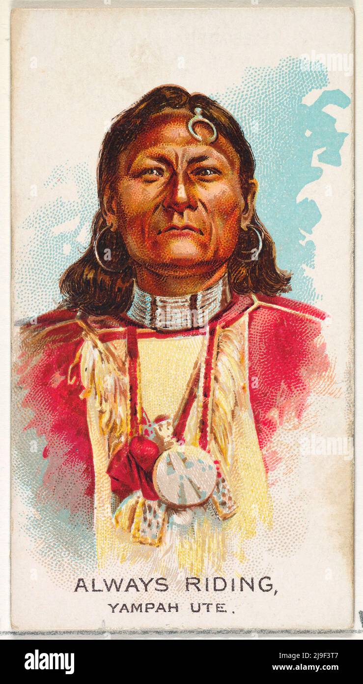 Vintage trade card of Always Riding, Yampah Ute, della serie americana Indian Chiefs (N2) per Allen & Ginter Cigarettes Brands 1888 Foto Stock