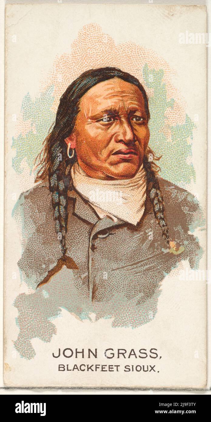 Vintage trade card di John Grass, Blackfeet Sioux, della serie americana Indian Chiefs (N2) per Allen & Ginter Cigarettes Brands 1888 Trade cards f Foto Stock