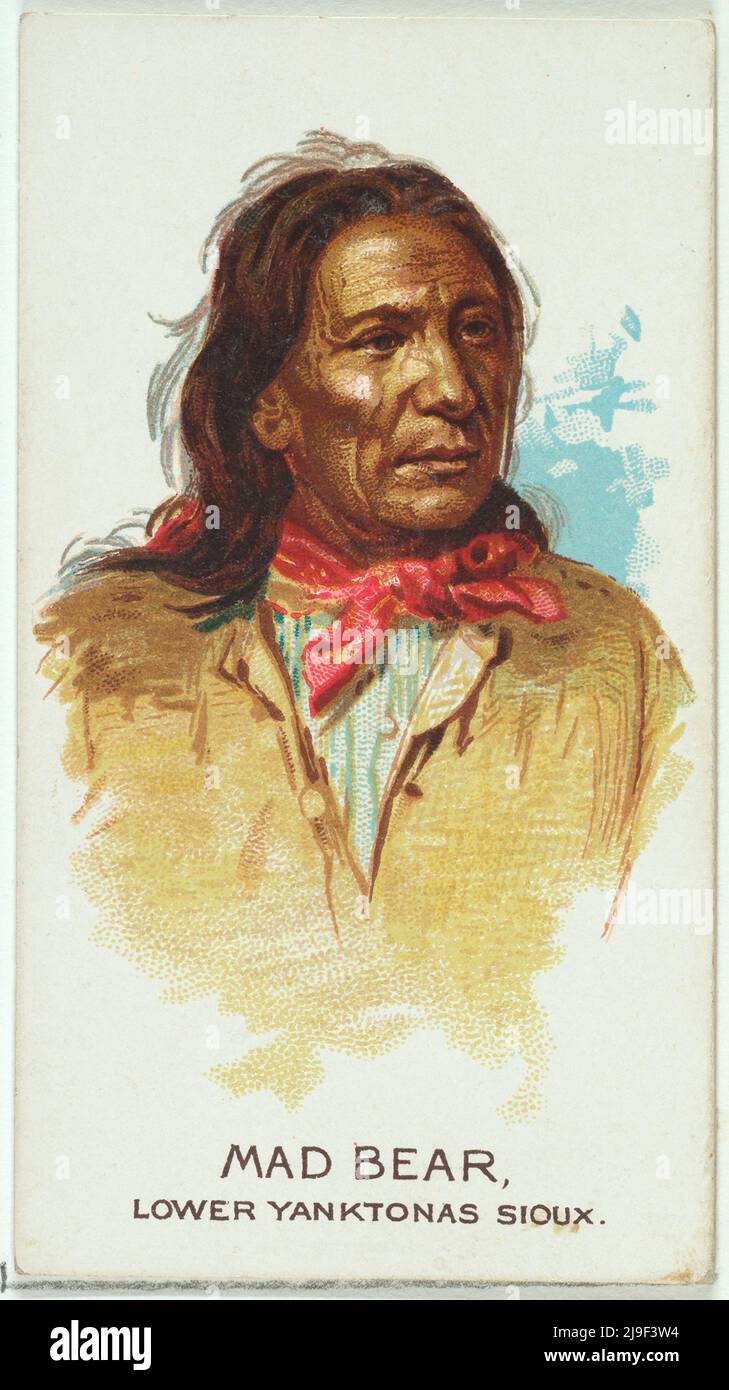 Vintage Trade Card di Mad Bear, Lower Yanktonas Sioux, della serie americana Indian Chiefs (N2) per Allen & Ginter Cigares Brands 1888 Trade car Foto Stock