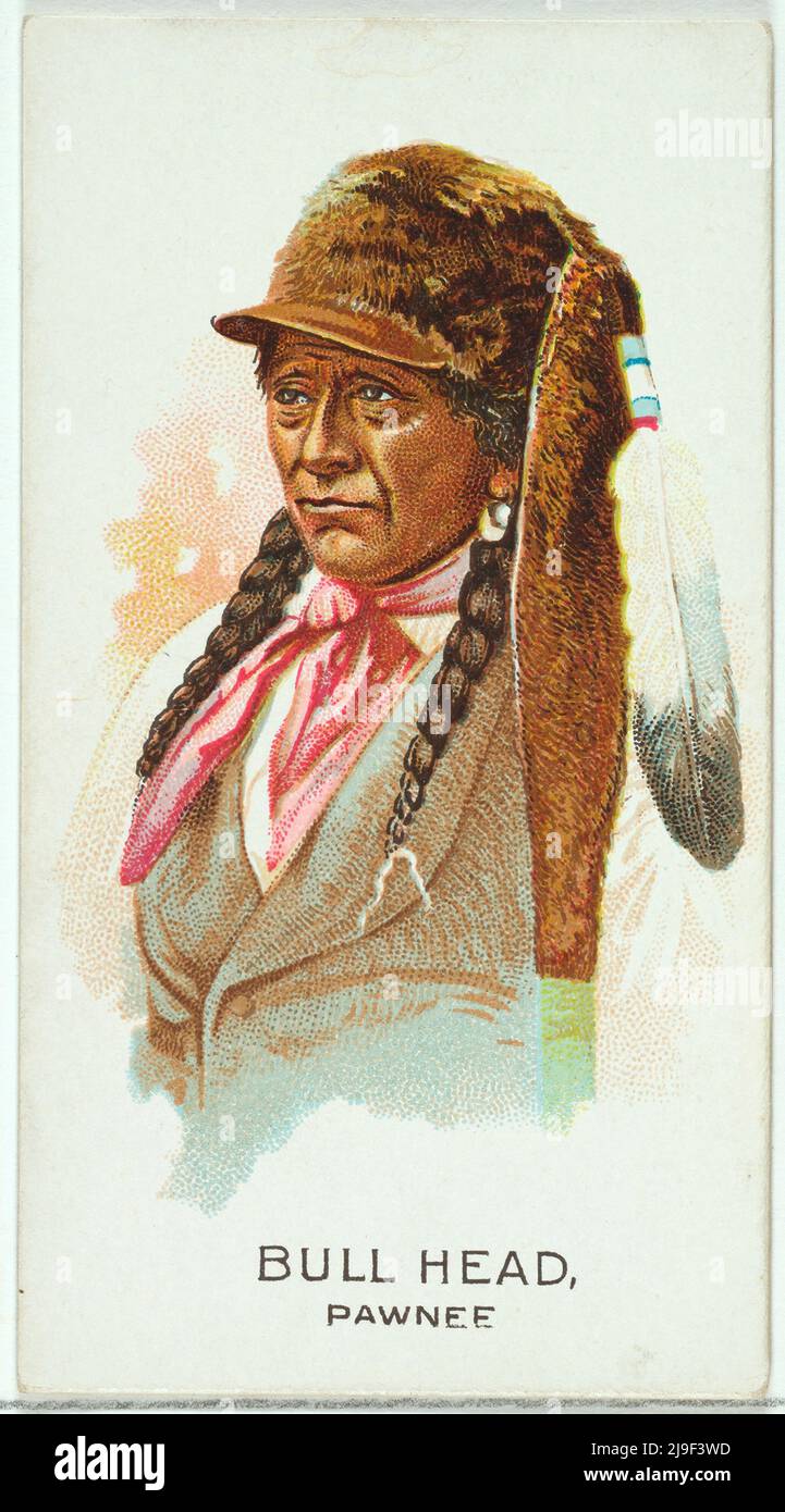 Vintage trade card di Bull Head, Pawnee, della serie americana Indian Chiefs (N2) per Allen & Ginter Cigarettes Brands 1888 Foto Stock