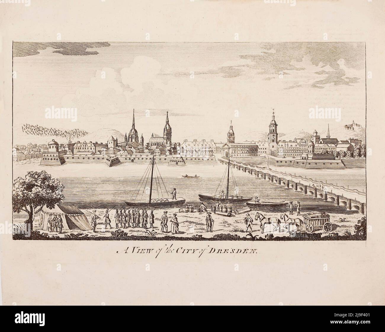 L'incisione del 18th secolo della città di Dresda. Germania Foto Stock