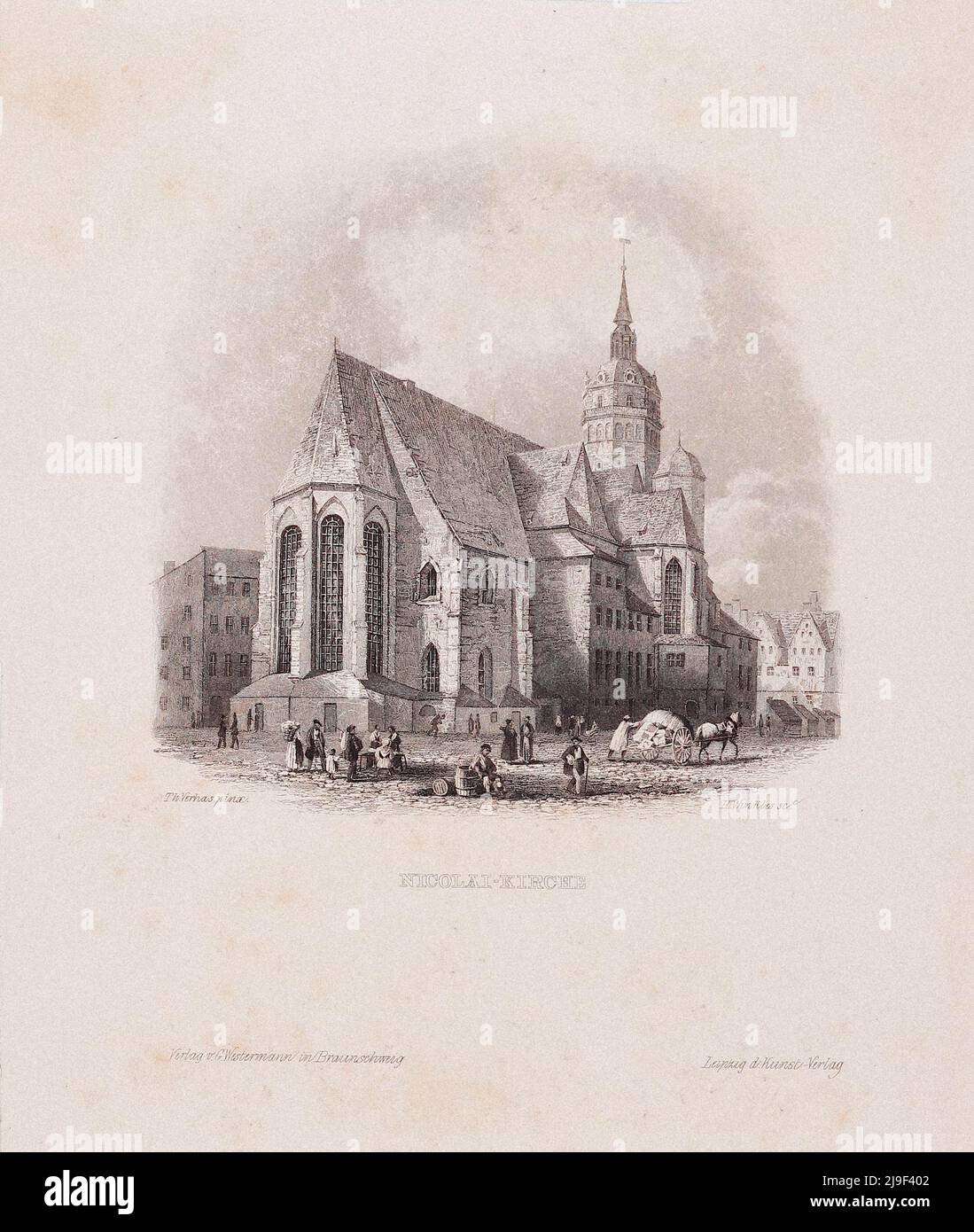 Incisione del 19th secolo della Chiesa di San Nicola a Lipsia. Germania la Chiesa di San Nicola (in tedesco: Nikolaikirche) è una delle chiese principali di Foto Stock