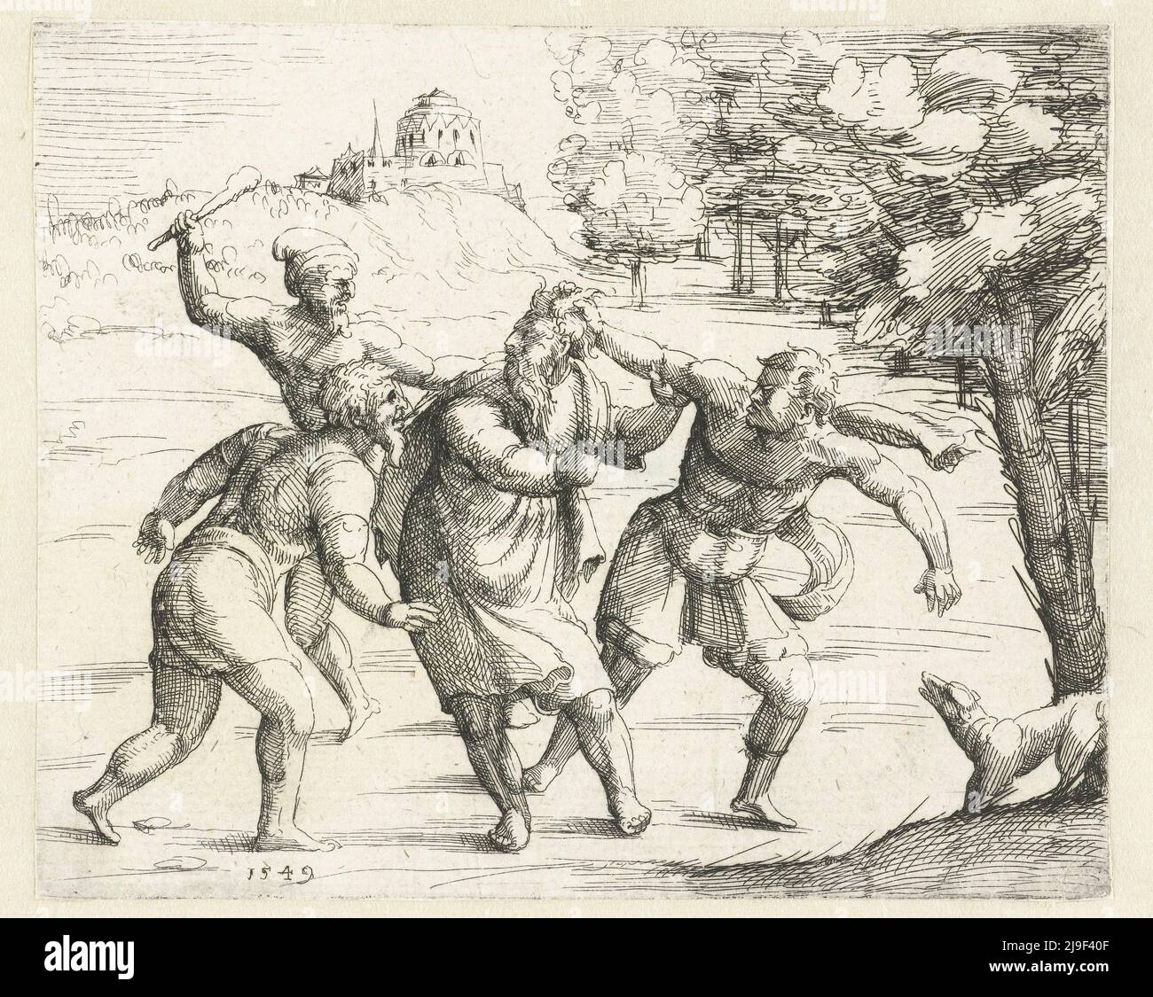 L'attacco di Cristo del 16th° secolo volge le spalle a un torturatore. Di Augustin Hirschvogel, 1549 Foto Stock