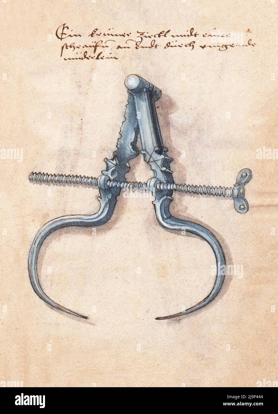 Calibri a molla medievali: Gli strumenti di Martin Löffelholz (1505) Löffelholtz Codex. Illustrazioni e descrizioni di tutti i tipi di attrezzi manuali, INS Foto Stock