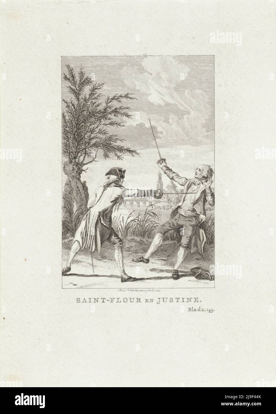 Incisione di Duel sul lungomare (passeggiata). Di Reinier Vinkeles (i), 1794 Foto Stock