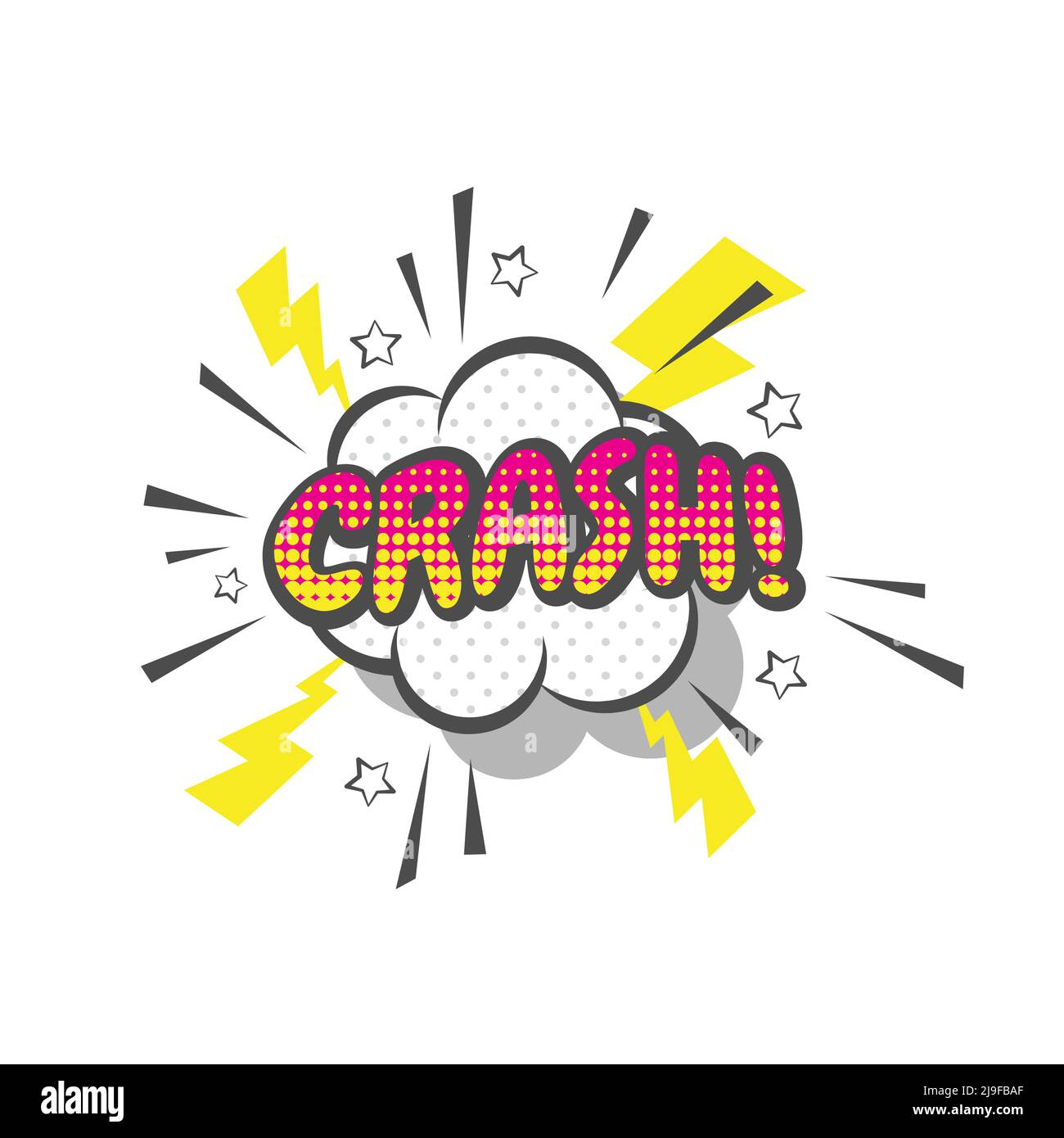 Crash fumetto scritta cartoon, pop art stile. Crash! illustrazione colorata del vettore di esplosione. Illustrazione Vettoriale