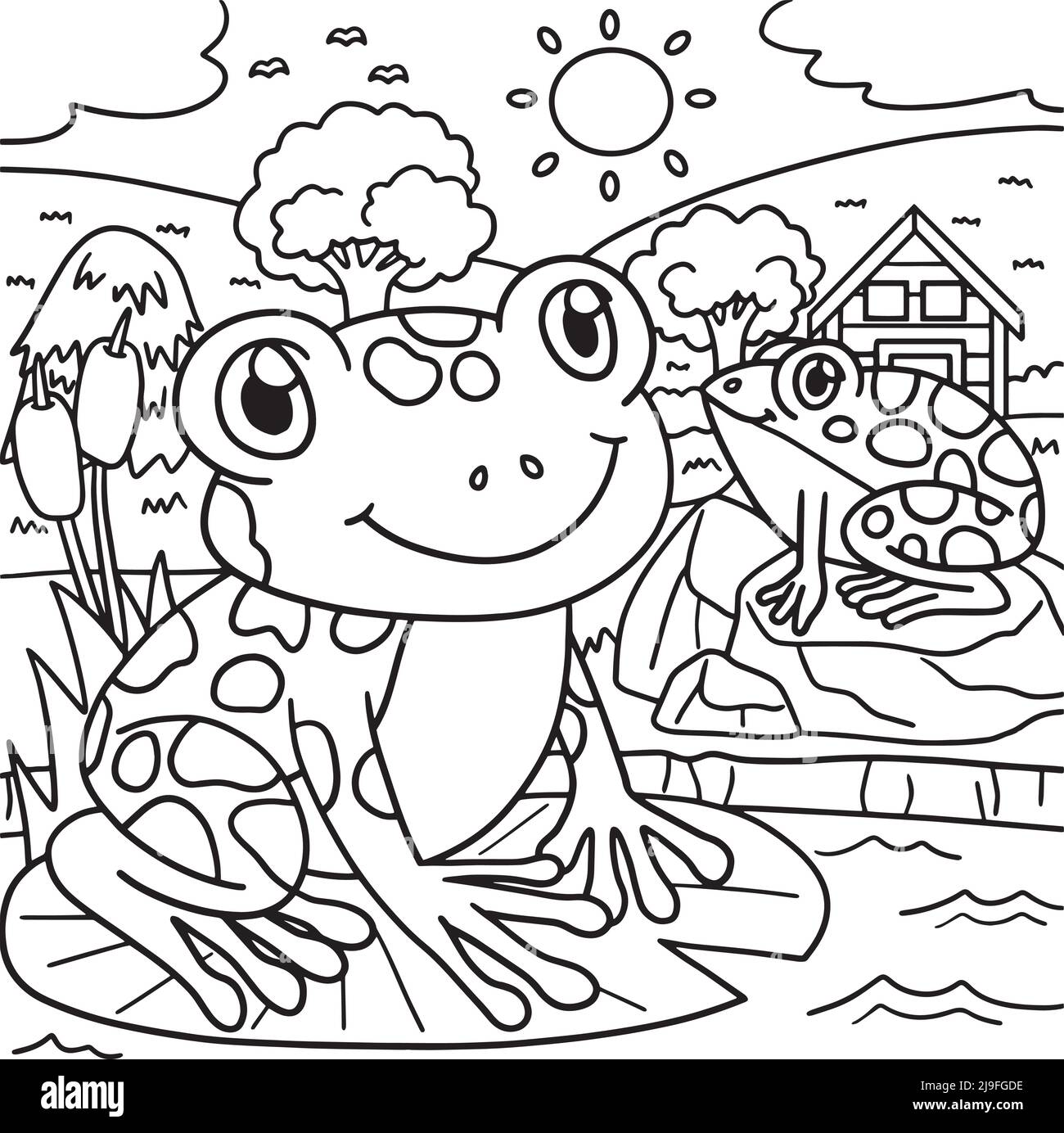 Pagina colorazione rana per bambini Illustrazione Vettoriale