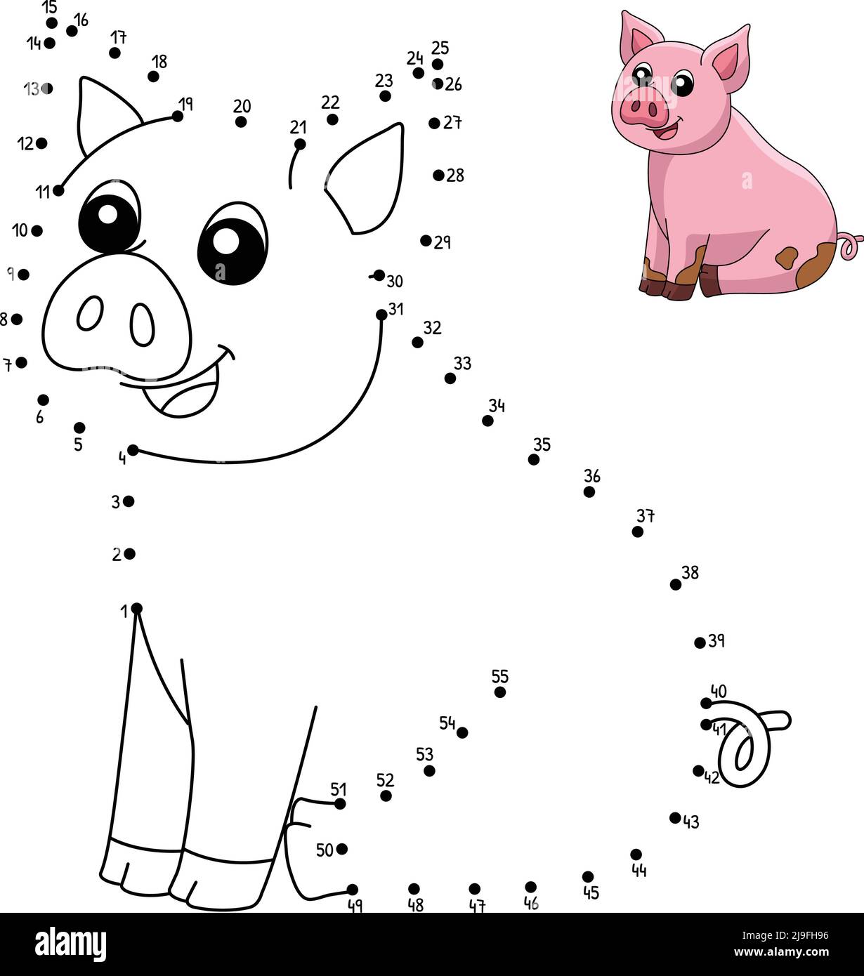 Pagina da punto a punto Pig coloring per i bambini Illustrazione Vettoriale