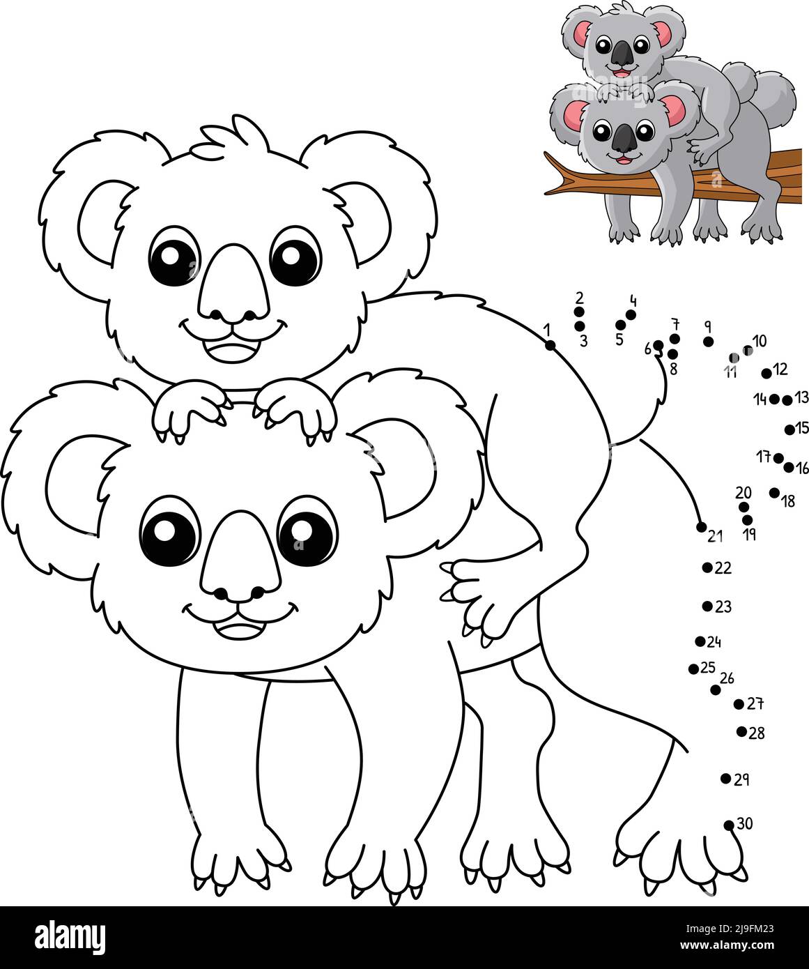 Puntino a Dot Koala con Una pagina di colorazione Baby Illustrazione Vettoriale