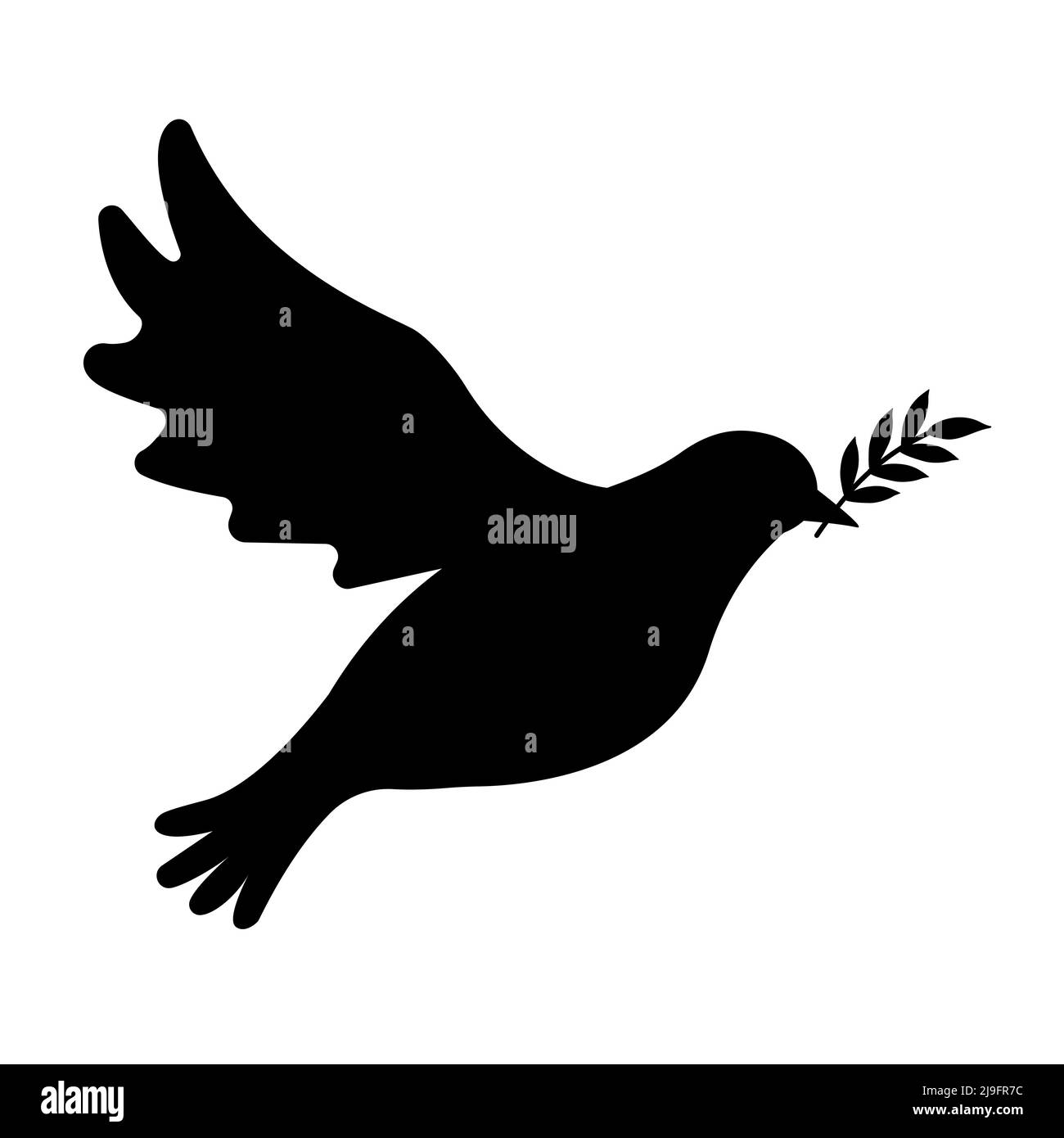 Piccione piatto vettoriale di silhouette di pace isolato su sfondo bianco Illustrazione Vettoriale