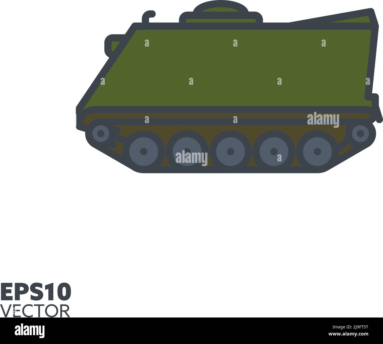 Icona della linea riempita del vettore del personale armato. Simbolo del colore del veicolo militare. Illustrazione Vettoriale