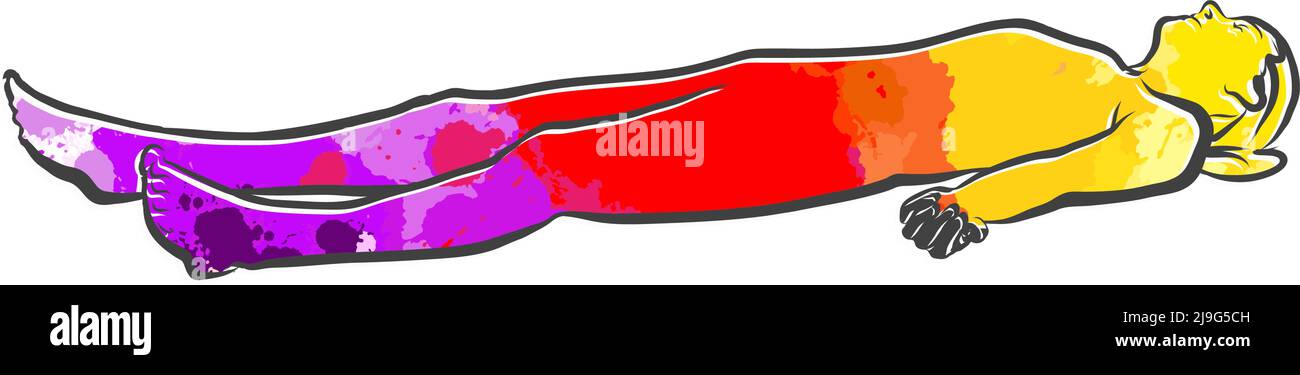 Logo savasana Yoga colorato. Illustrazione vettoriale fatta a mano. Perfetto per il marketing e le stampe di siti Web. Illustrazione Vettoriale