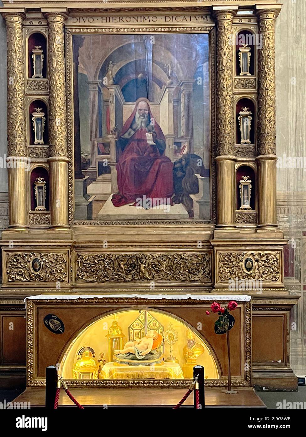 Chiesa di San Petronio, Bologna, Italia. Pala d'altare nella Cappella di San Girolamo. Foto Stock