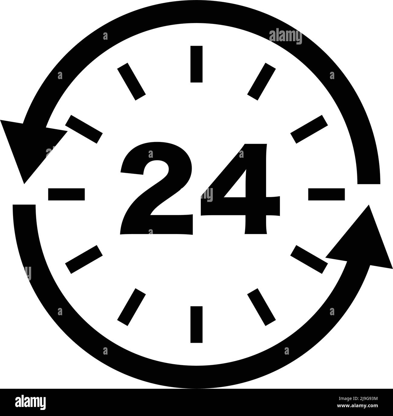 Orologio icona circa 24 ore di lavoro. Vettore modificabile. Illustrazione Vettoriale