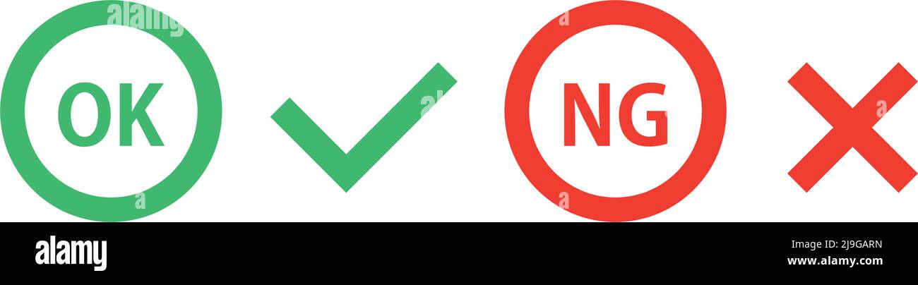 Icone OK Mark e check mark, NG mark e cross mark. Vettore modificabile. Illustrazione Vettoriale