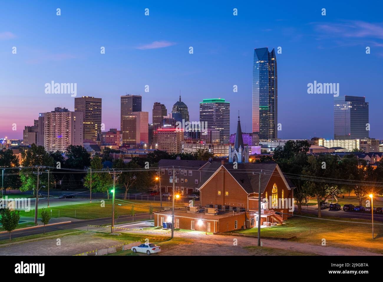 Oklahoma City, Oklahoma, Stati Uniti d'America skyline del centro al crepuscolo. Foto Stock