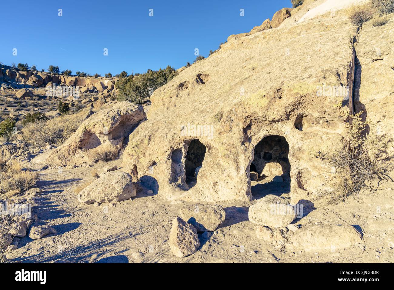 Antica dimora indiana a Tsankawi - una parte del Monumento Nazionale di Bandelier nel New Mexico Foto Stock