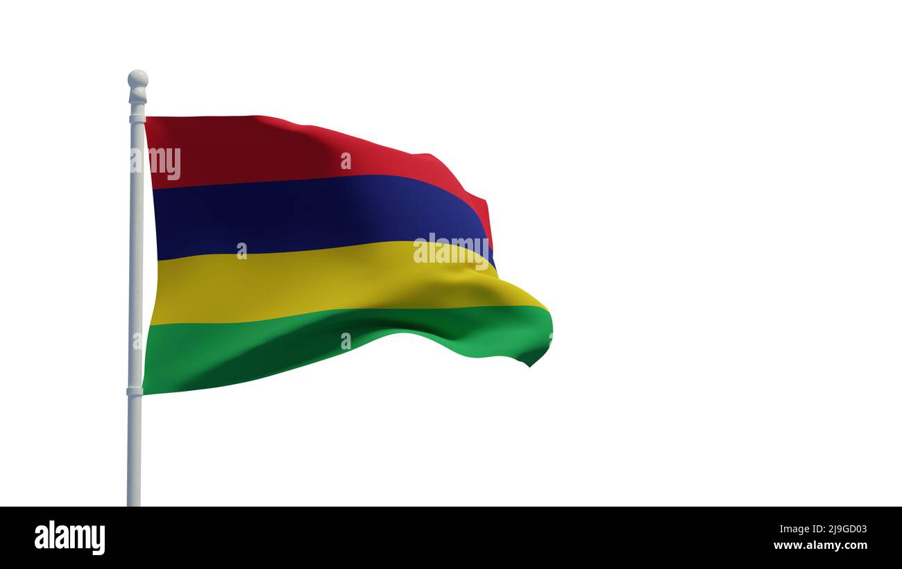 Repubblica di Mauritius bandiera nazionale, sventolando nel vento. 3D rendering, illustrazione CGI Foto Stock
