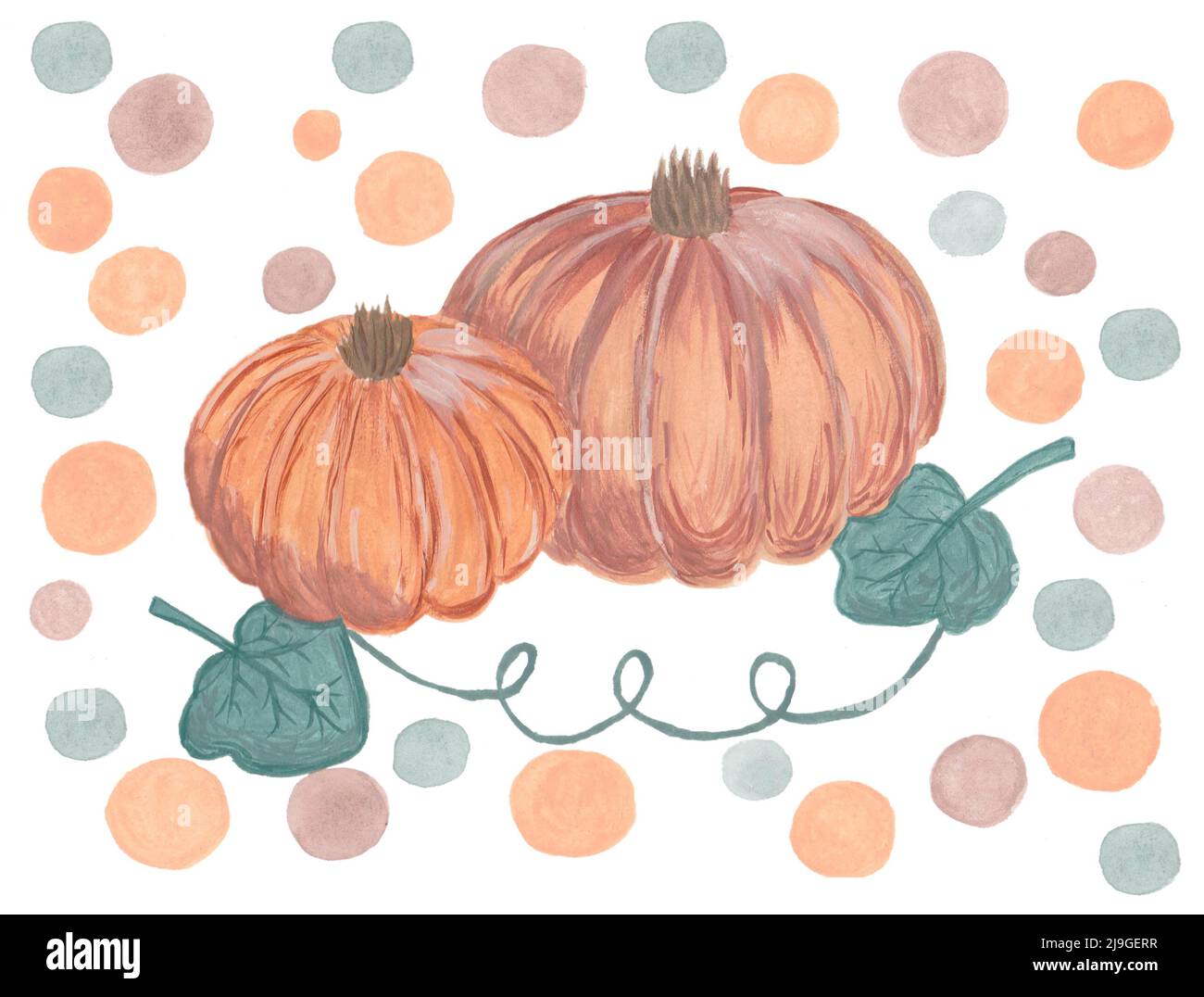 Zucca disegnata a mano in tonalità pastello, creata con tecnica acquerello Foto Stock