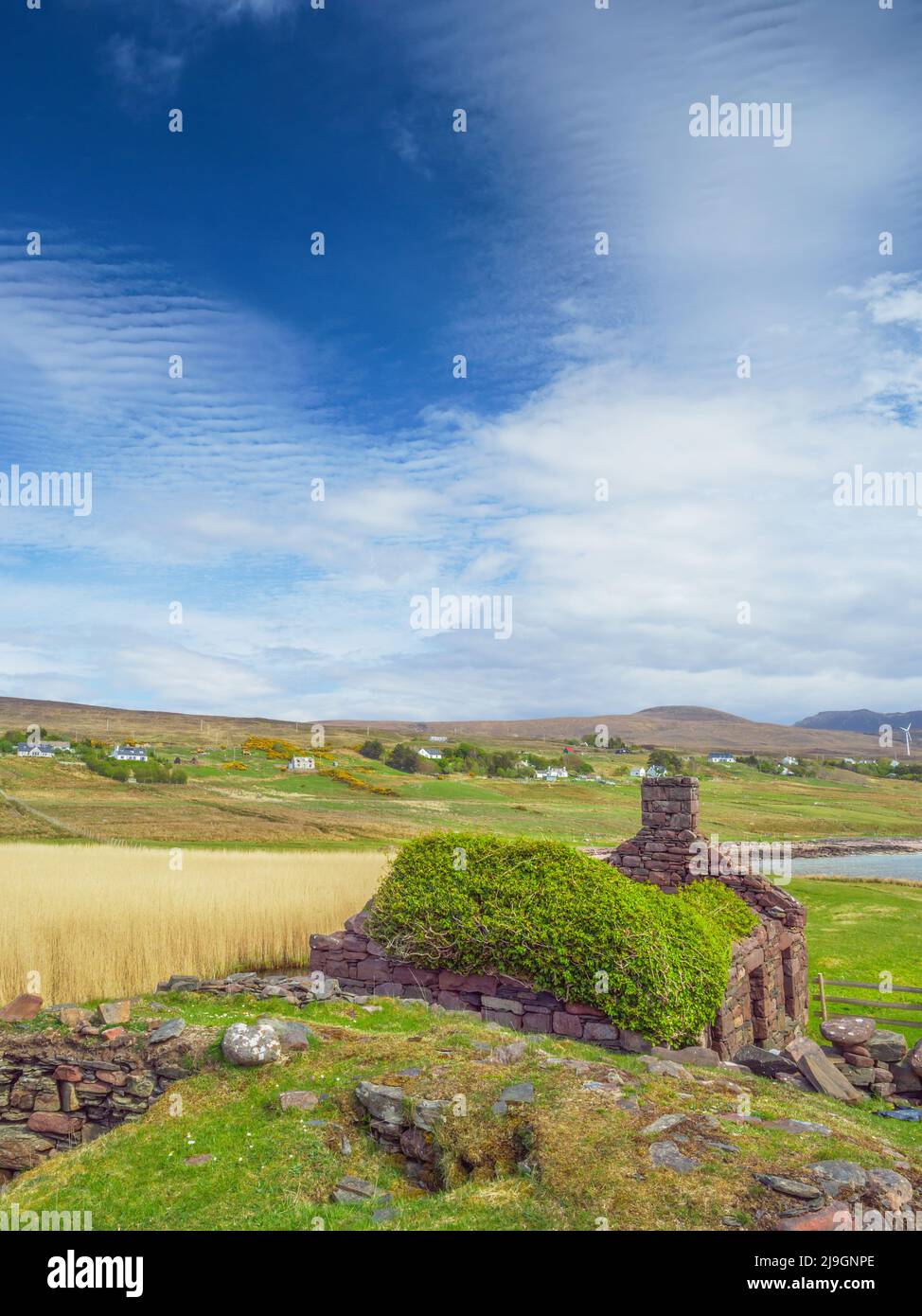 Casetta abbandonata vicino Achilltibuie a Ross e Cromarty, Highland, Scozia Foto Stock