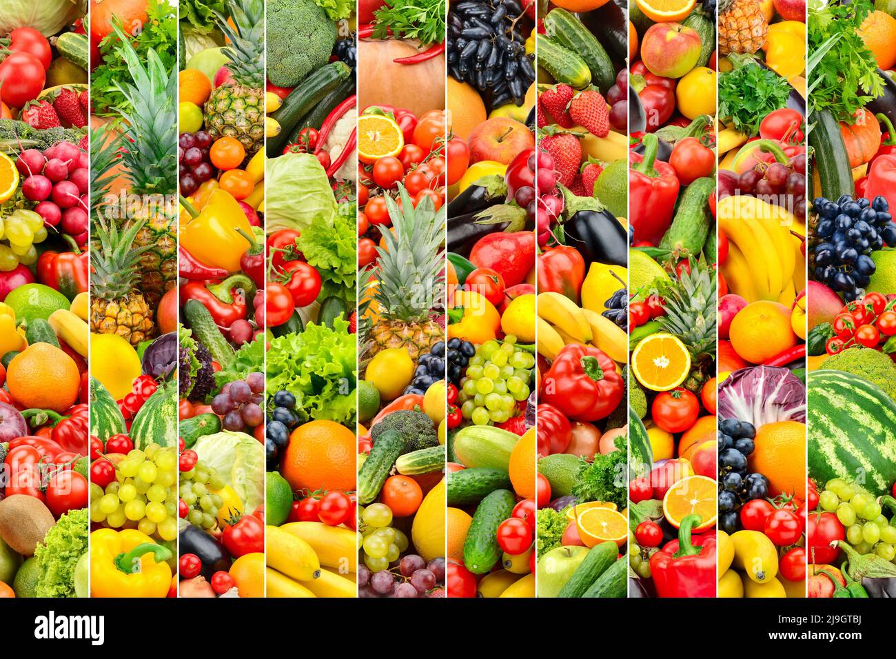 Grandi verdure di fondo e frutta divise linee verticali Foto Stock