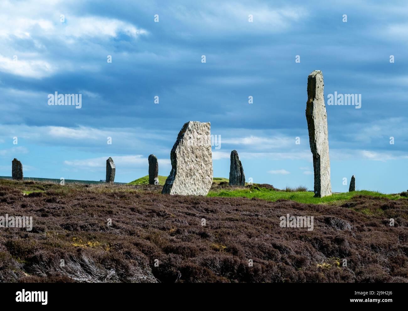 Anello di cerchio di pietra neolitica di Brodgar, Isole Orkney, Scozia. Foto Stock