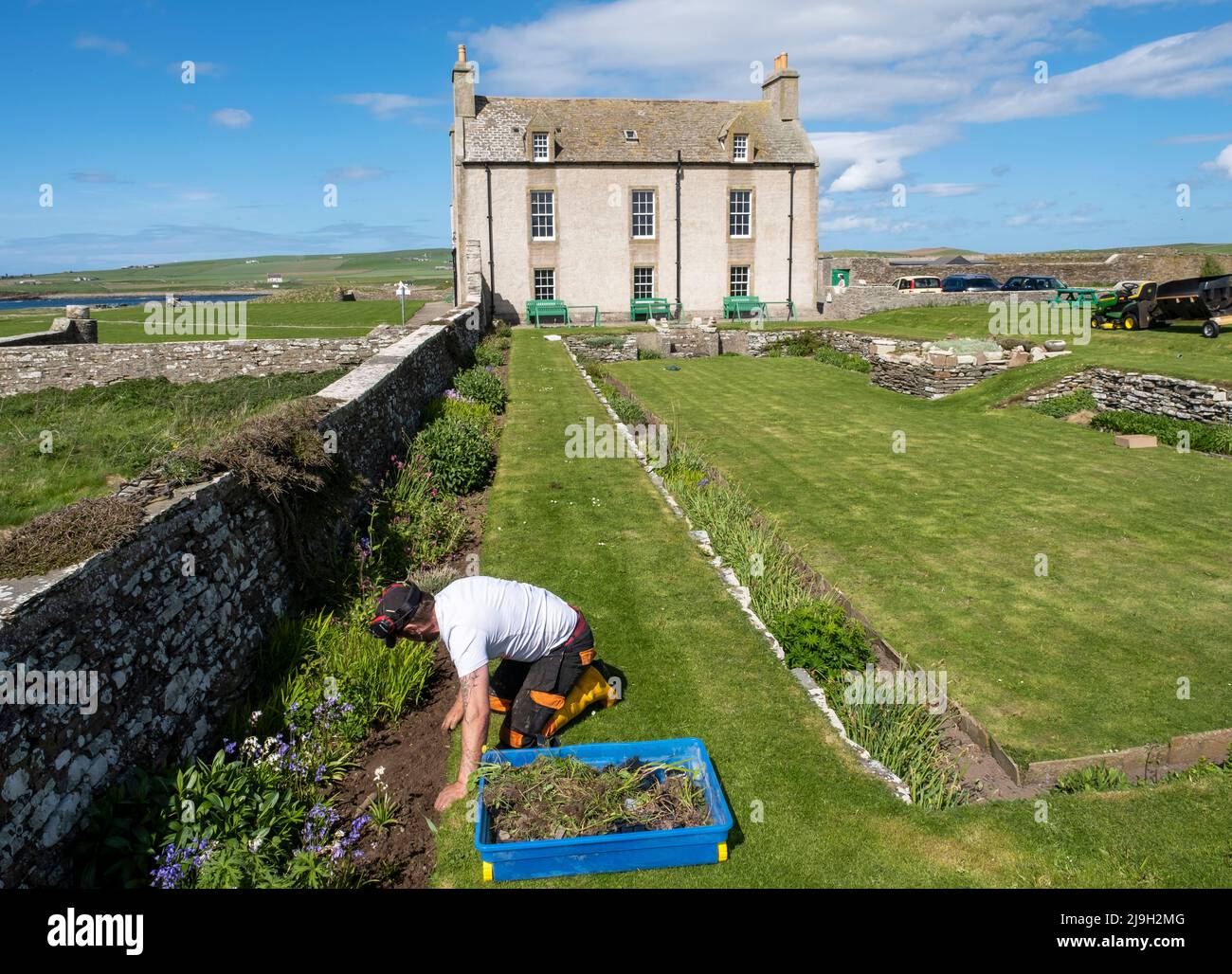 Skail la casa e il giardino nei pressi del villaggio di Skail e Skara Brae sulla terraferma di Orkney in Scozia Foto Stock
