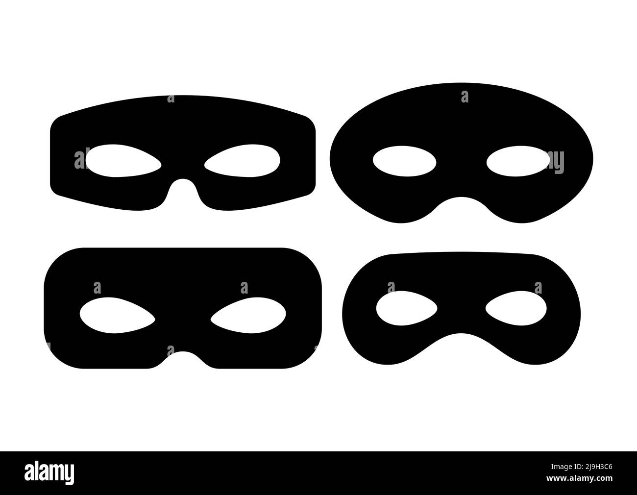 Maschera supereroe o carnevale bandito burgar vettore icona set. Illustrazione Vettoriale