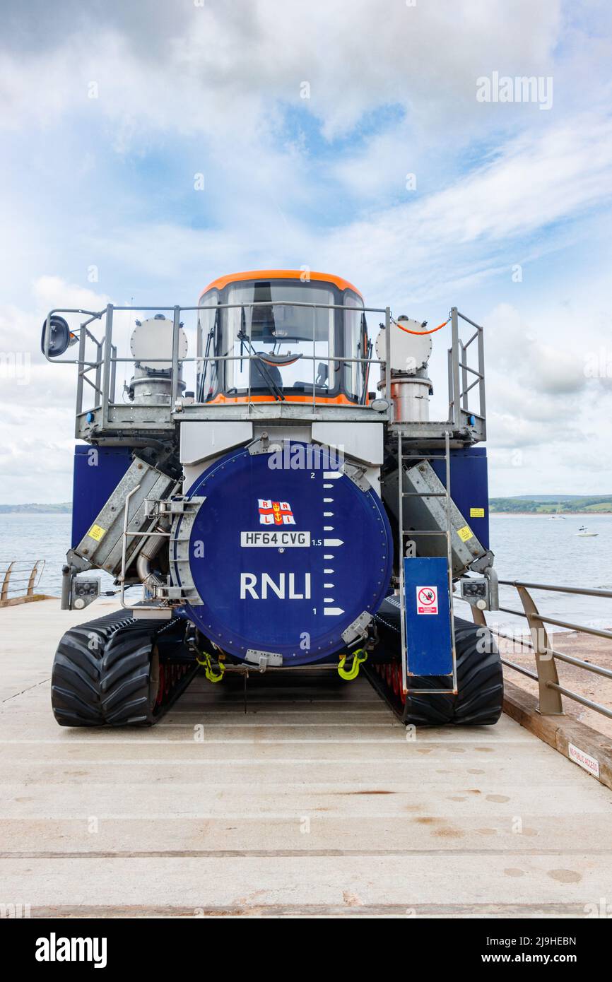 Trasportatore di trattori per imbarcazioni di salvataggio RNLI a Exmouth Devon UK Foto Stock