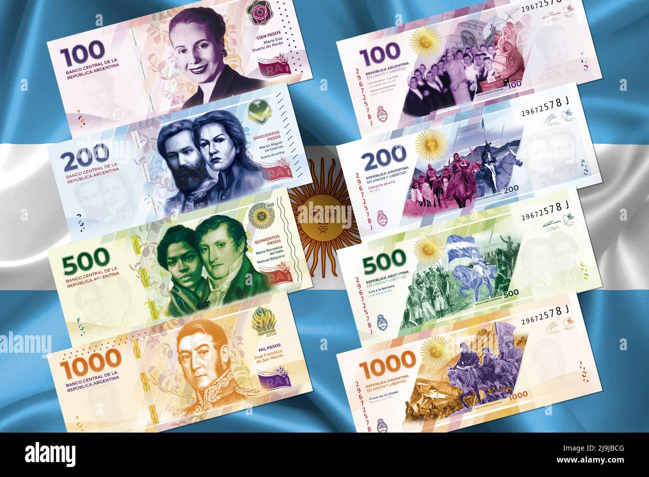 Pesos argentini. Banconote con nuovi disegni (2022). Contanti. Foto Stock
