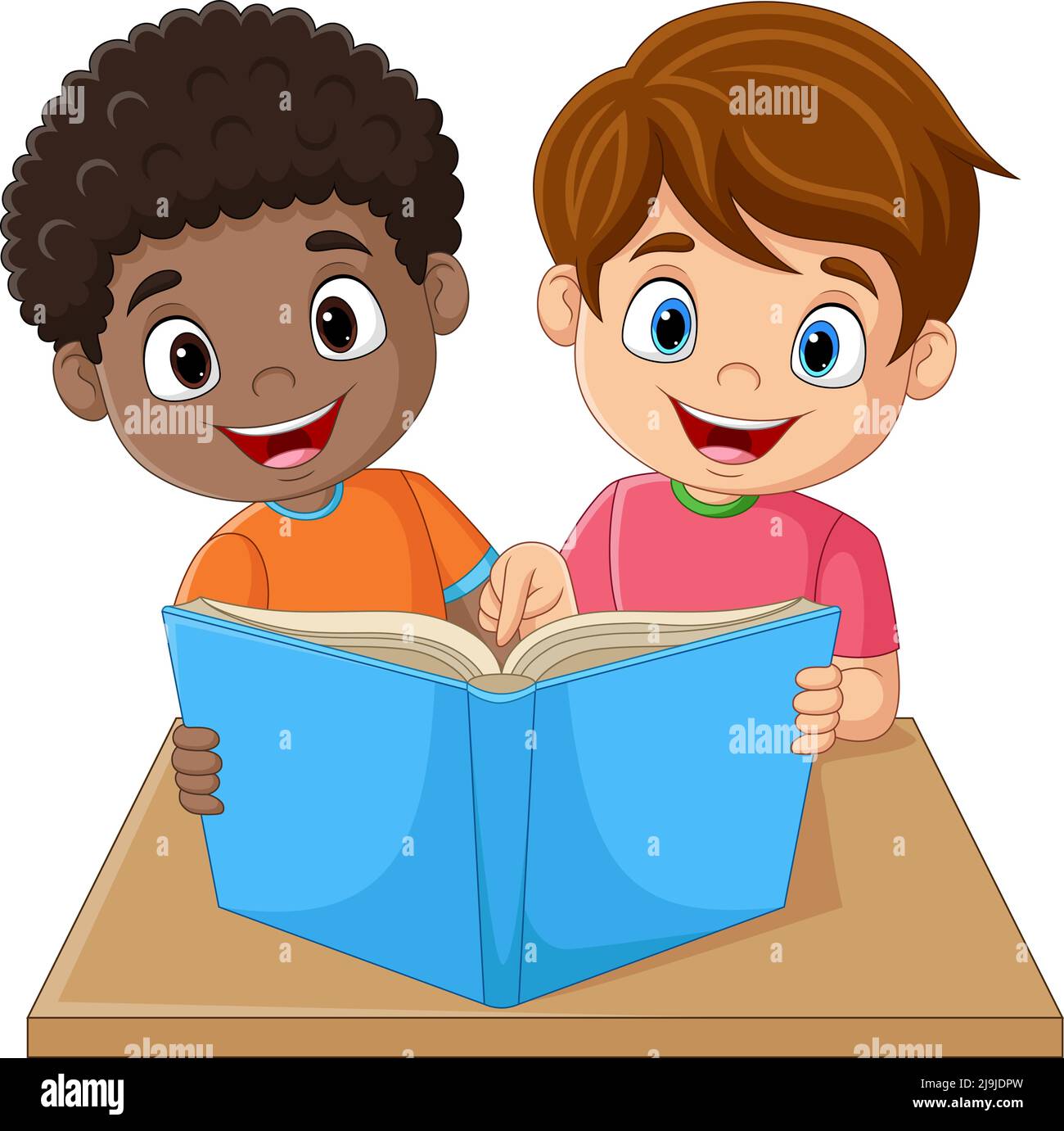 I bambini piccoli felici che leggono un libro Illustrazione Vettoriale