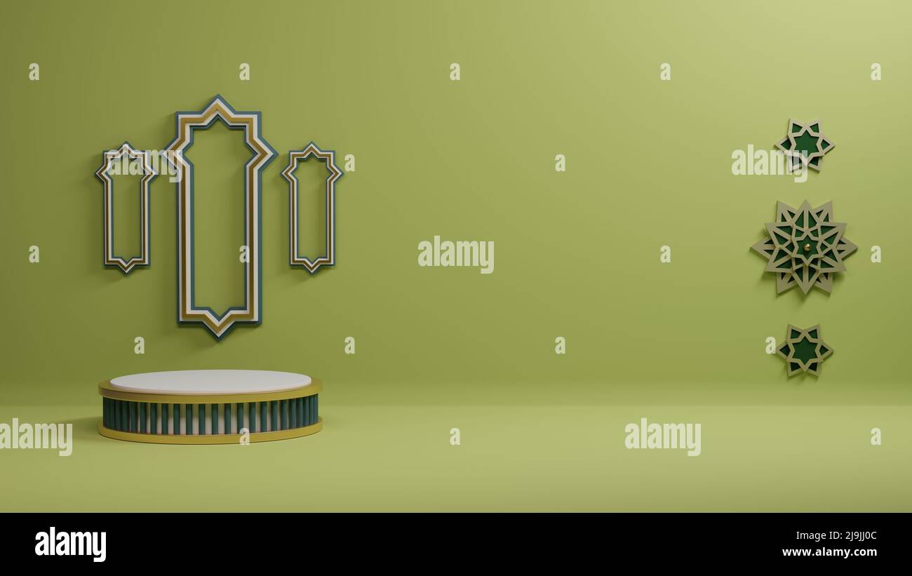 3D rendere podio islamico vendita post per la revisione del prodotto, Eid al Adha social media post modello. Foto Stock