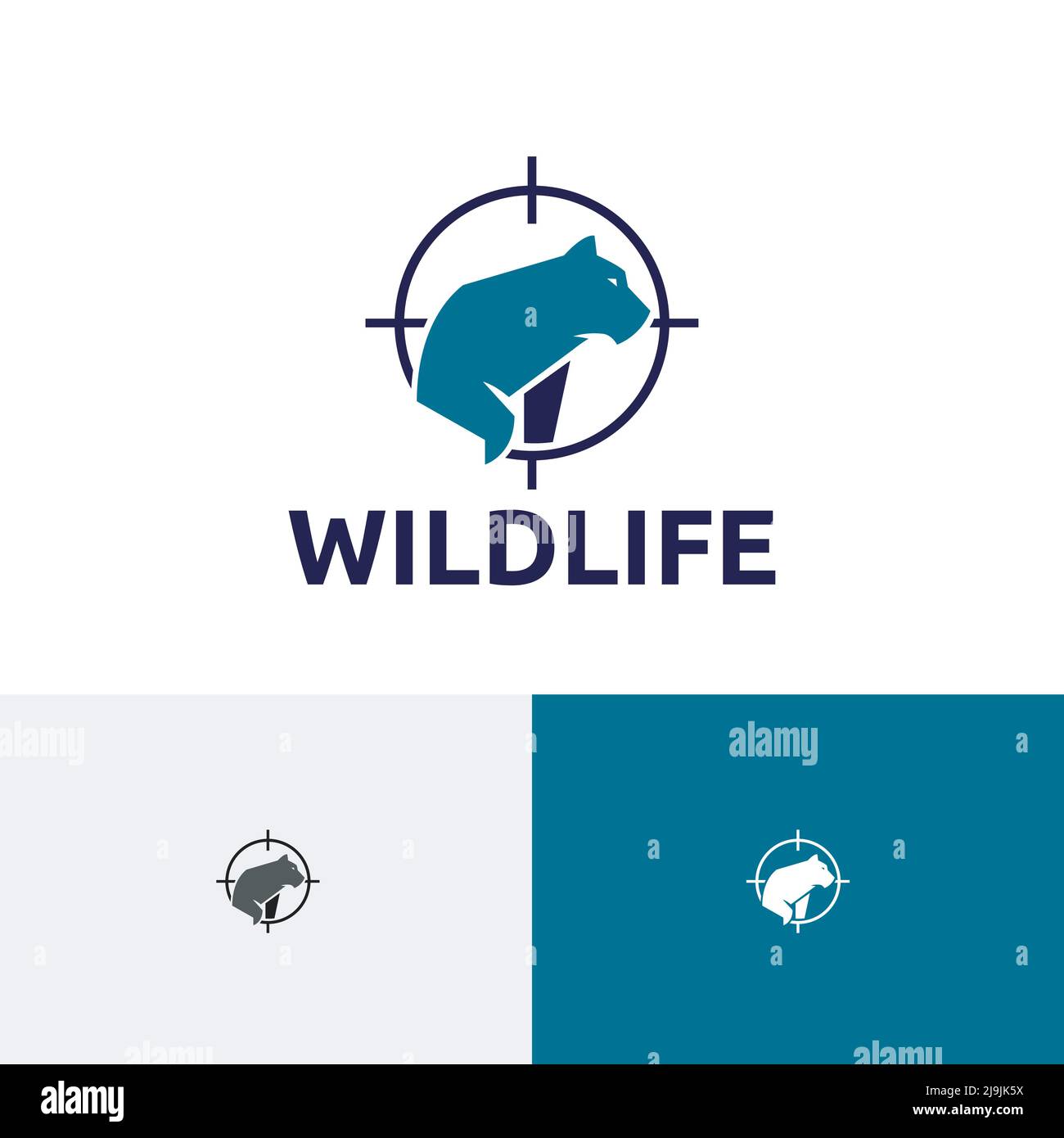Protezione della fauna selvatica Tiger Animal Shot Hunter Target Logo Illustrazione Vettoriale