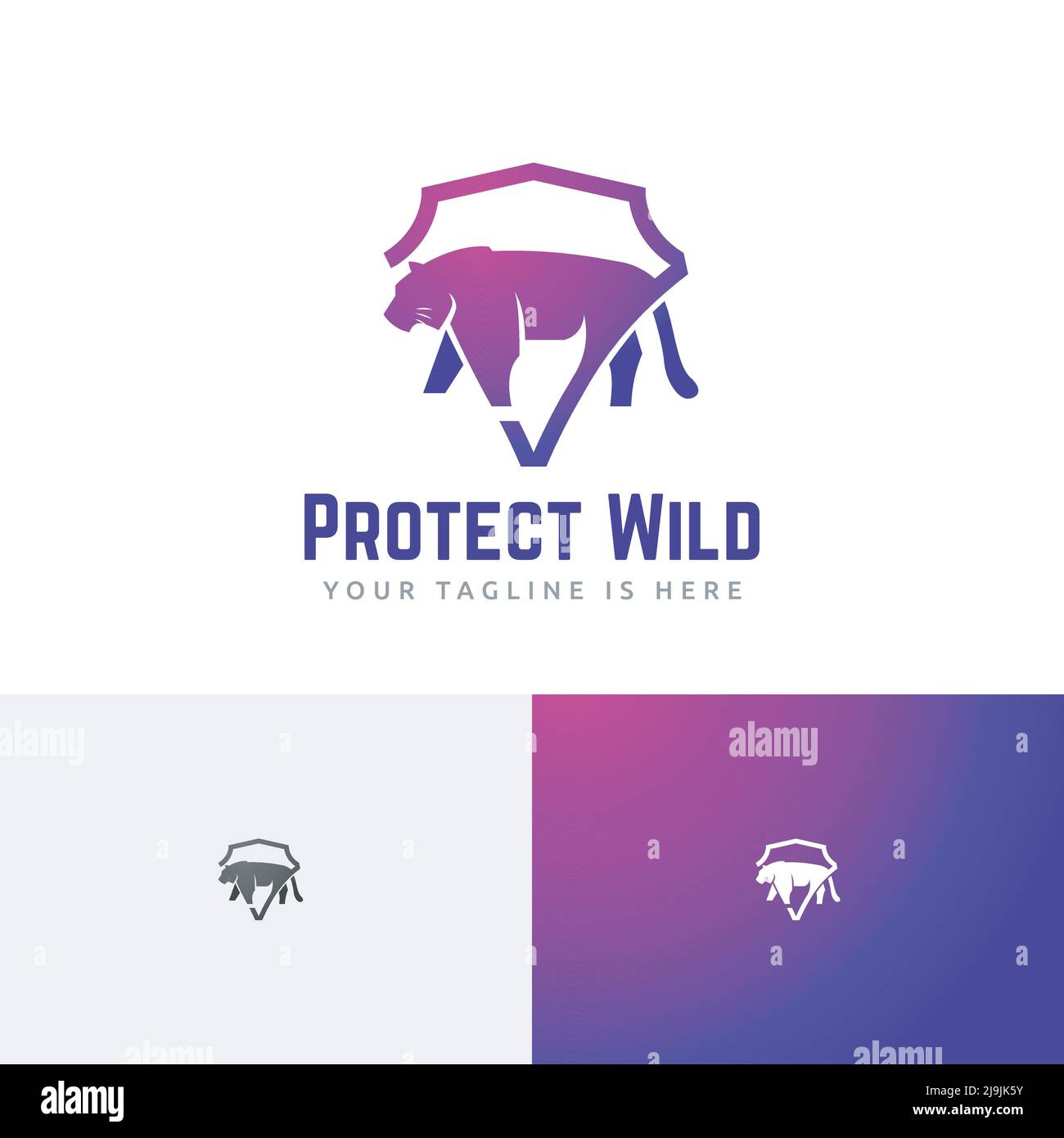 Tiger Shield Protect Wild Animal Nature Wildlife Logo Illustrazione Vettoriale