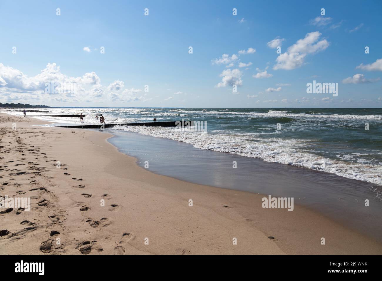 Spiaggia di sabbia di Zelenogradsk, Kaliningrad Oblast, Russia. Mar Baltico, paesaggio costiero foto scattate in una giornata estiva soleggiata Foto Stock