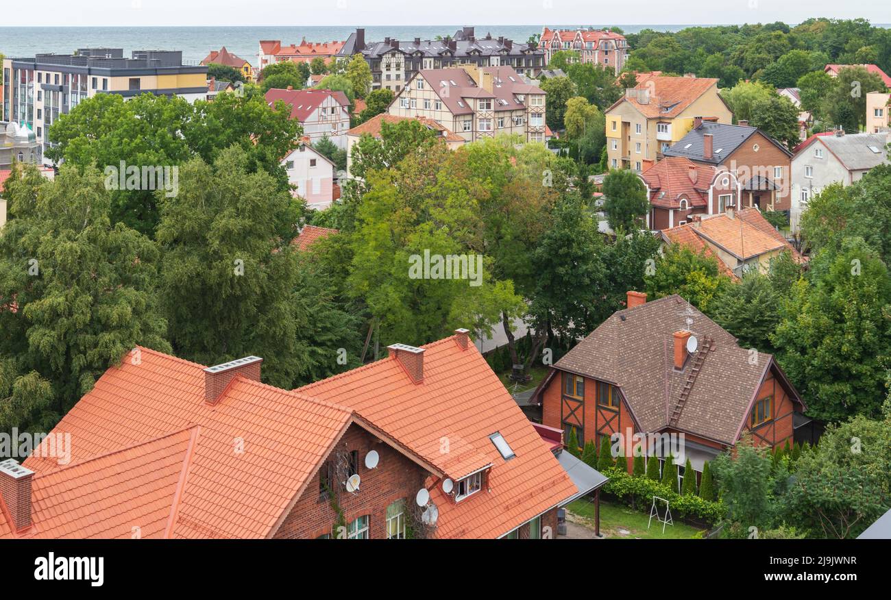 Zelenogradsk città vecchia in una giornata estiva, vista aerea. Kaliningrad Oblast, Russia Foto Stock