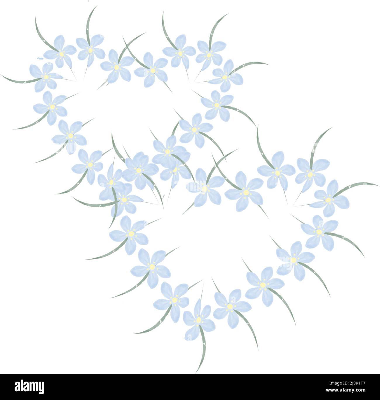Cornice di fiori a forma di due cuori in tonalità blu alla moda, realizzata con tecnica acquerello. Ideale per tovaglioli, asciugamani, poster, striscioni. Sfondo astratto. Illustrazione Vettoriale