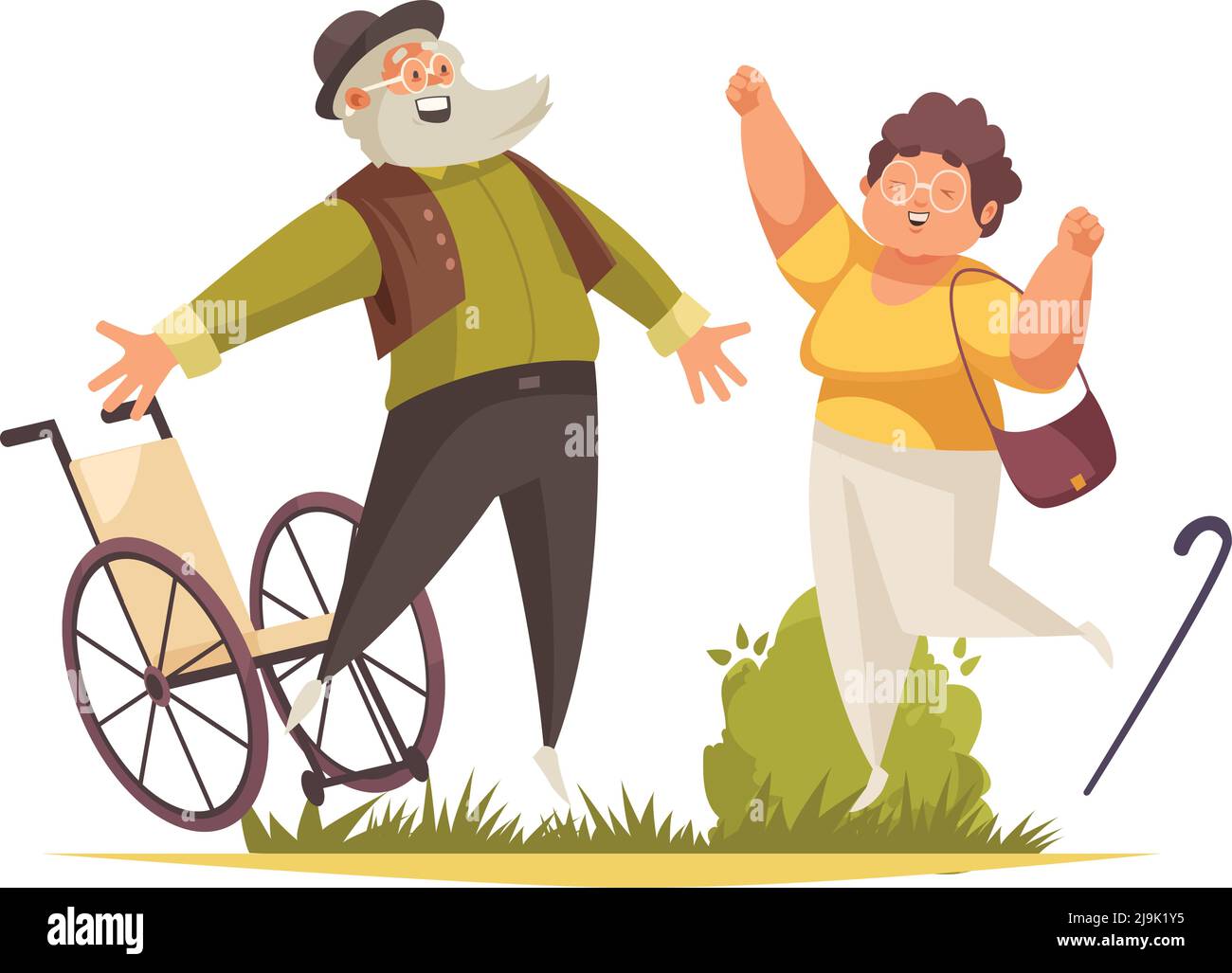 Jumping concetto di persone con divertente simboli vettoriale piatta illustrazione Illustrazione Vettoriale