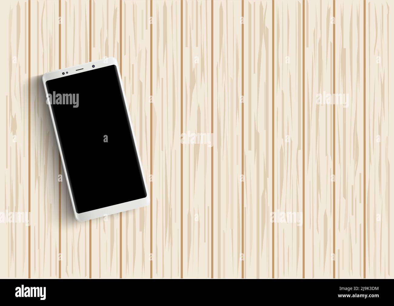 Smartphone su tavolo in legno. Illustrazione vettoriale. Illustrazione Vettoriale