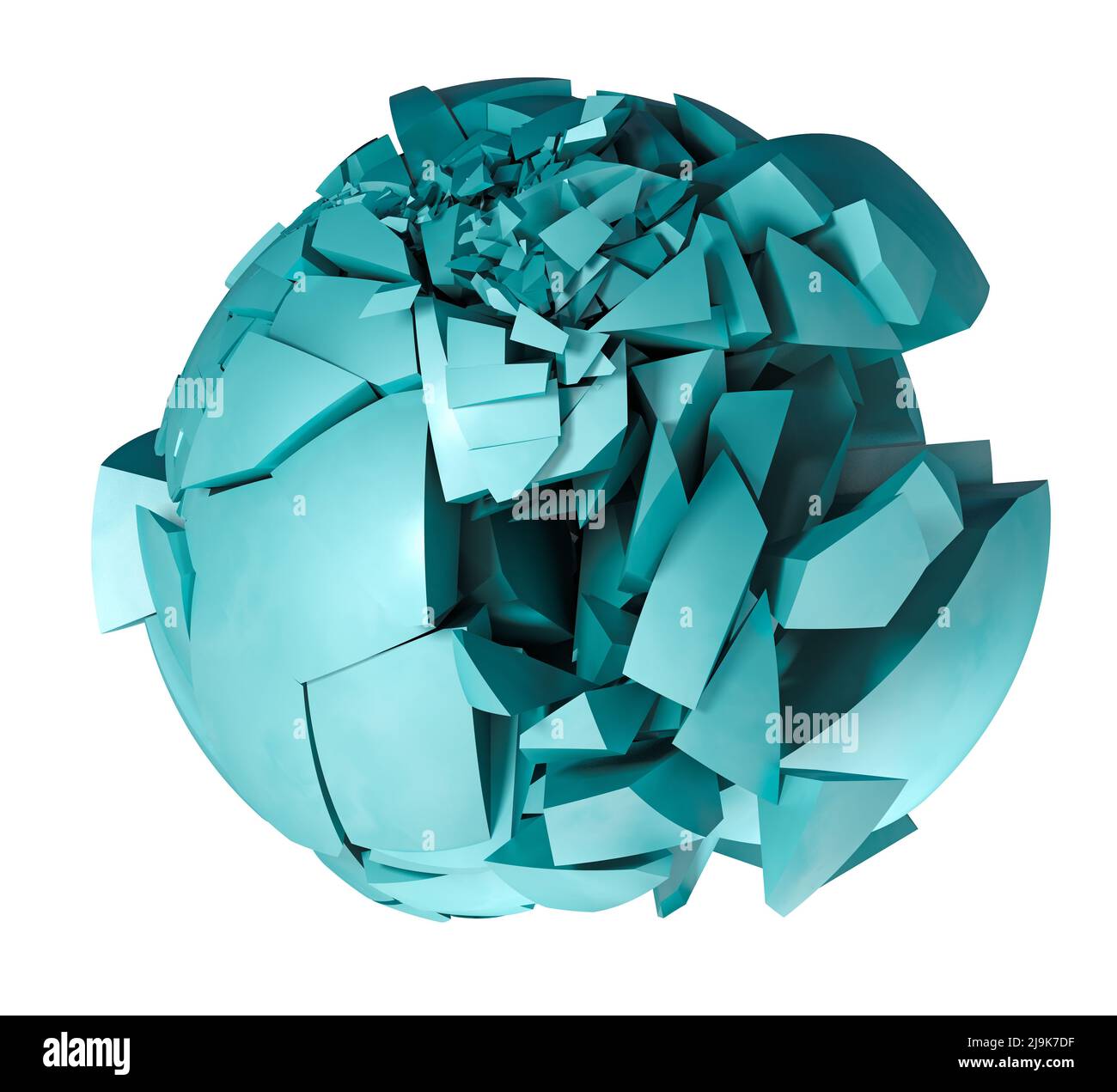 3d rendering di una sfera rotta. Forma rotta e pietra o sfera di cemento. Foto Stock