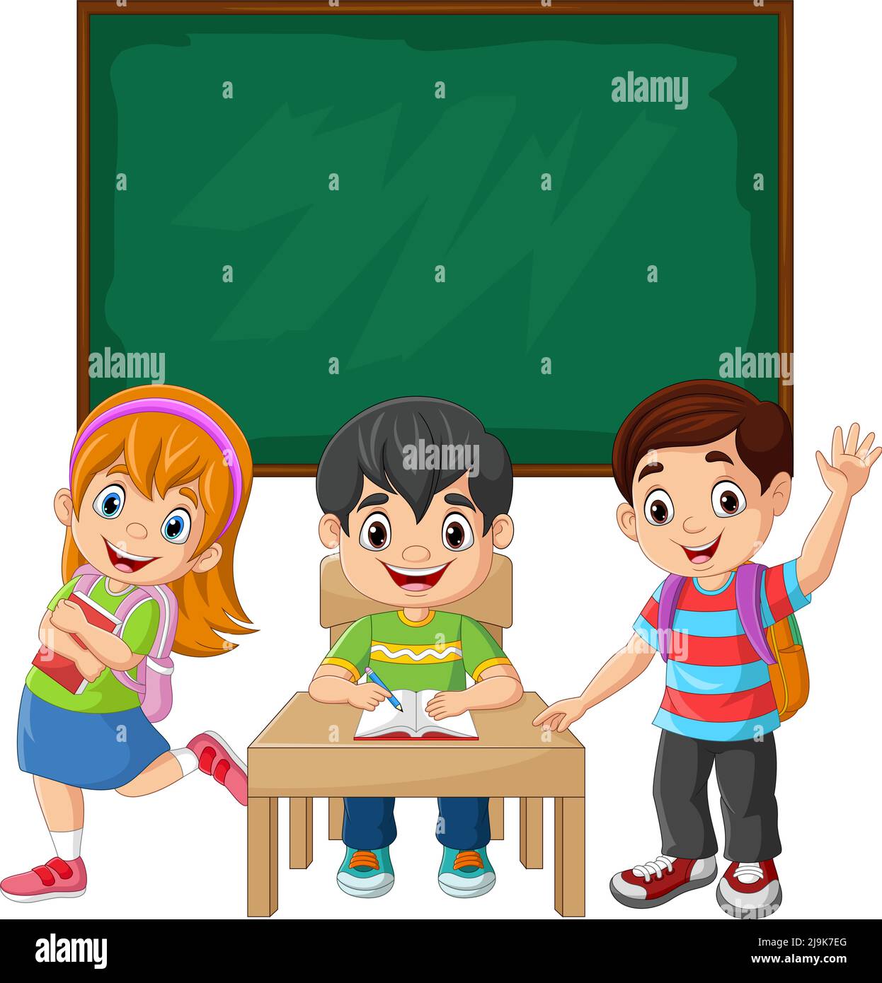 Bambini della scuola del cartone animato in aula Illustrazione Vettoriale