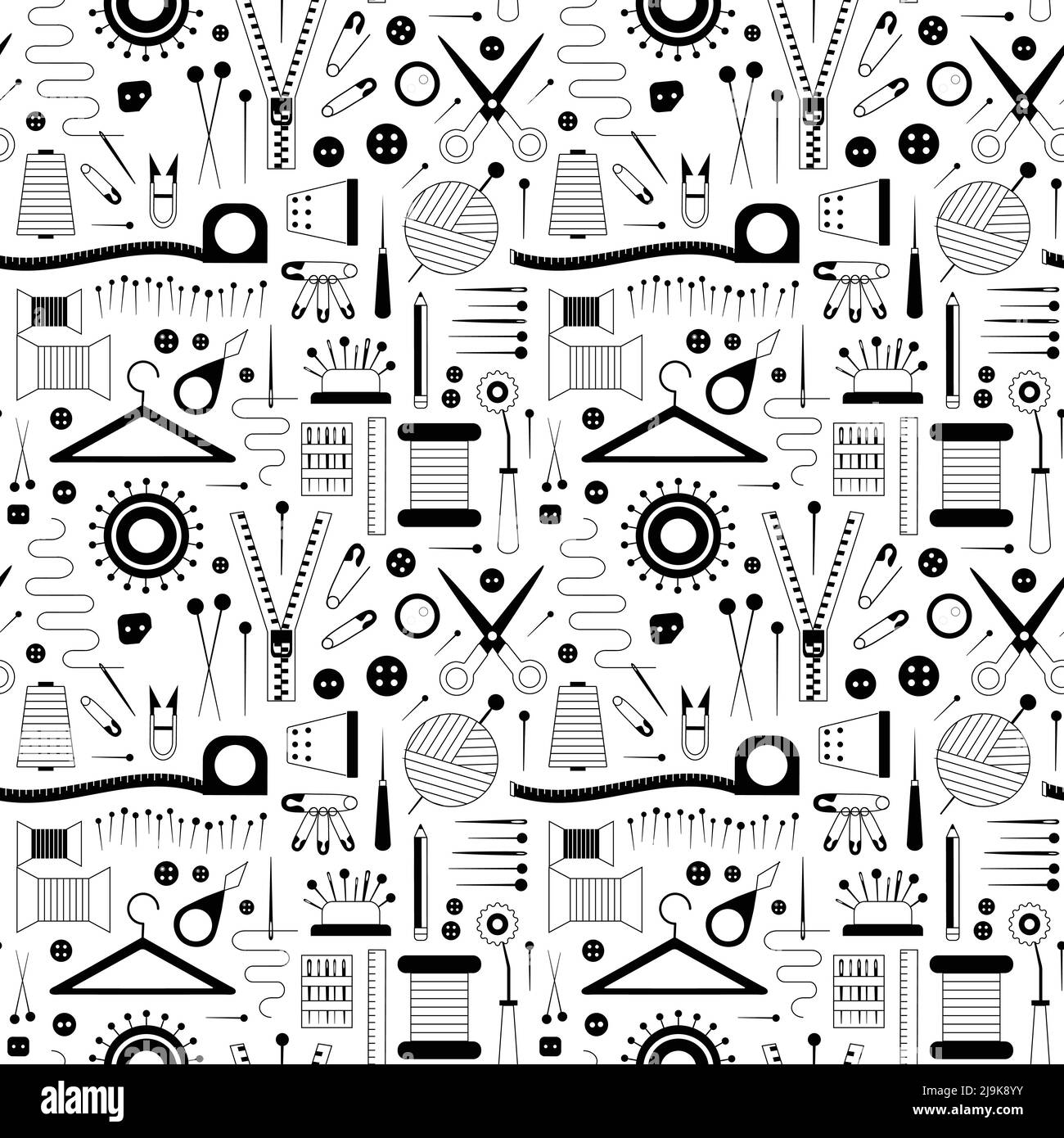 Cucire Hobby Strumenti e forniture modello di contorno Illustrazione Vettoriale