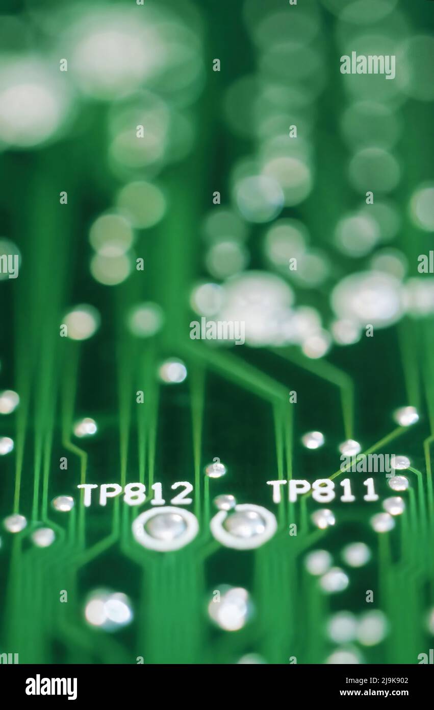 Dettaglio del focus selettivo della scheda a circuito elettronico Foto Stock