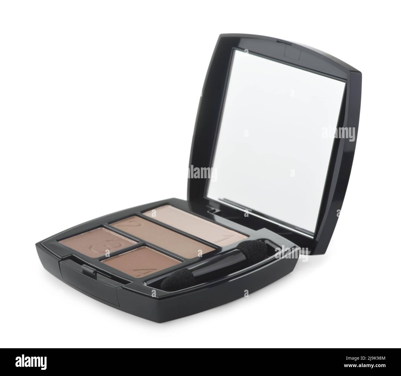 Tavolozza compatta di eyeshadows con specchio isolato su bianco Foto Stock